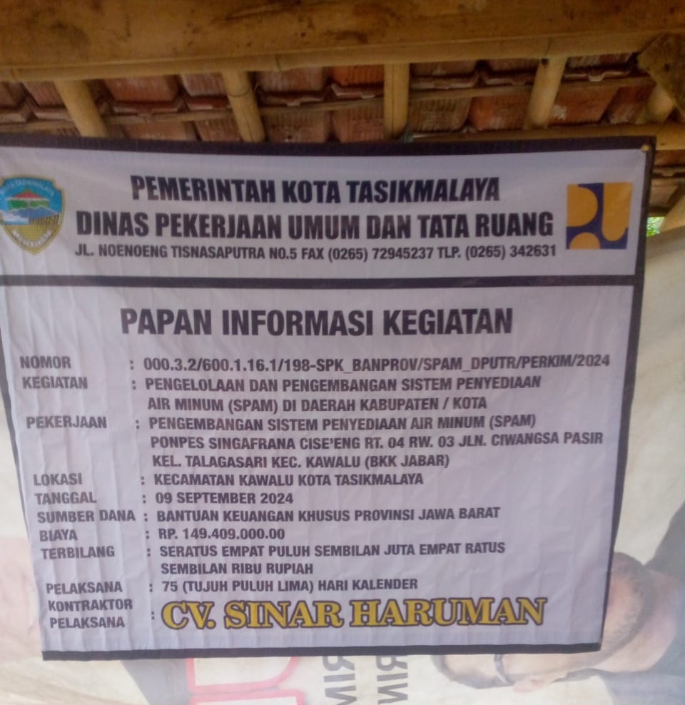 Kepala Dinas PUPR Kota Tasikmalaya Diduga Tutup Mata, Sapri Sebagai PPK/PPTK Melakukan Pembohongan Publik